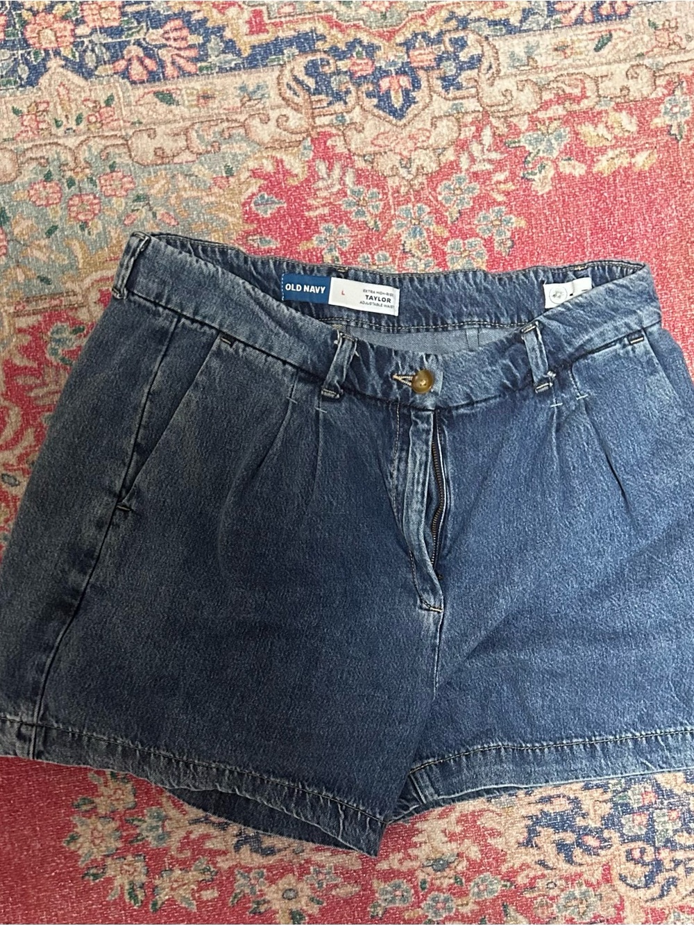 Old Navy Blue Pleated High-Rise Jean Shorts